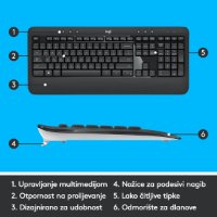 Tipkovnica + miška LOGITECH MK540 Advanced Combo, brezžična, črna, Unifying receiver USB