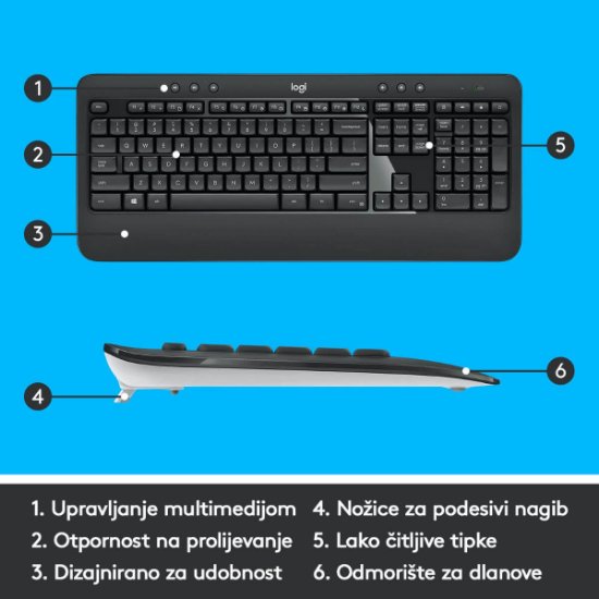 Tipkovnica + miška LOGITECH MK540 Advanced Combo, brezžična, črna, Unifying receiver USB