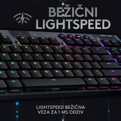 Tipkovnica LOGITECH Gaming G915 TKL Tenkeyless Lightspeed Linear, RGB, mehanička, brezžična, UK Layout, USB, črna