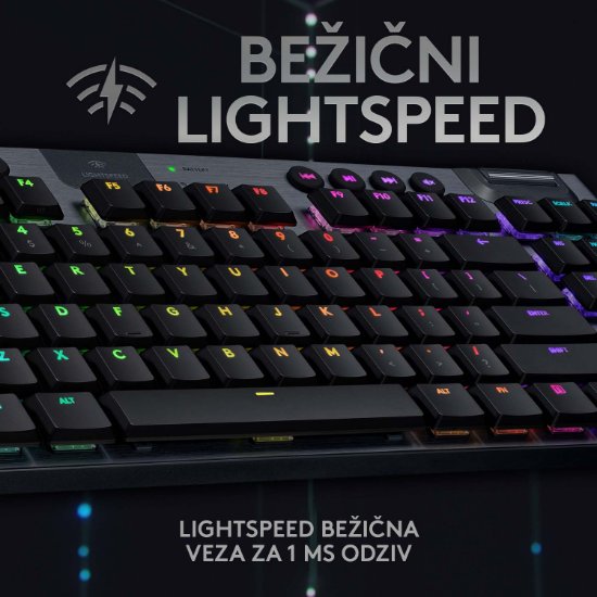 Tipkovnica LOGITECH Gaming G915 TKL Tenkeyless Lightspeed Linear, RGB, mehanička, brezžična, UK Layout, USB, črna