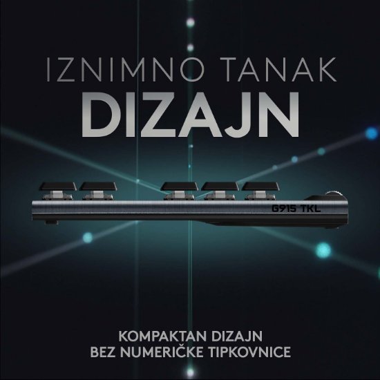 Tipkovnica LOGITECH Gaming G915 TKL Tenkeyless Lightspeed Linear, RGB, mehanička, brezžična, UK Layout, USB, črna