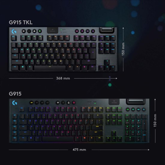 Tipkovnica LOGITECH Gaming G915 TKL Tenkeyless Lightspeed Linear, RGB, mehanička, brezžična, UK Layout, USB, črna