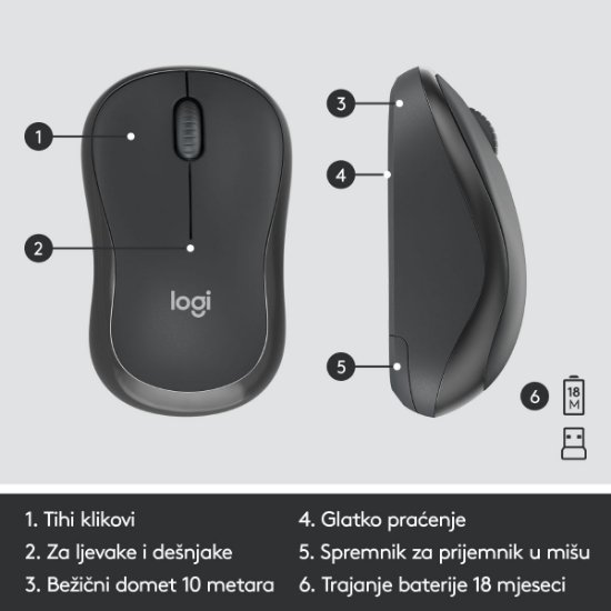Tipkovnica + miška LOGITECH MK295 Silent Wireless Combo, brezžična, črna, USB