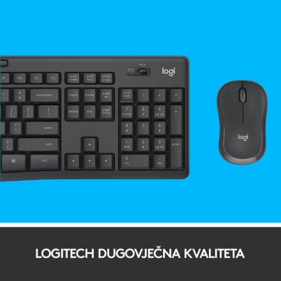 Tipkovnica + miška LOGITECH MK295 Silent Wireless Combo, brezžična, črna, USB