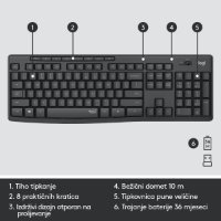 Tipkovnica + miška LOGITECH MK295 Silent Wireless Combo, brezžična, črna, USB