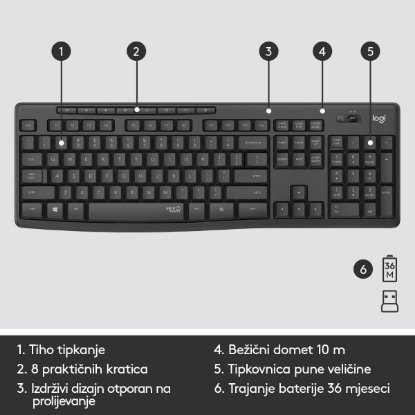 Tipkovnica + miška LOGITECH MK295 Silent Wireless Combo, brezžična, črna, USB