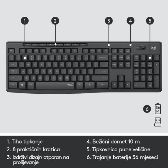 Tipkovnica + miška LOGITECH MK295 Silent Wireless Combo, brezžična, črna, USB