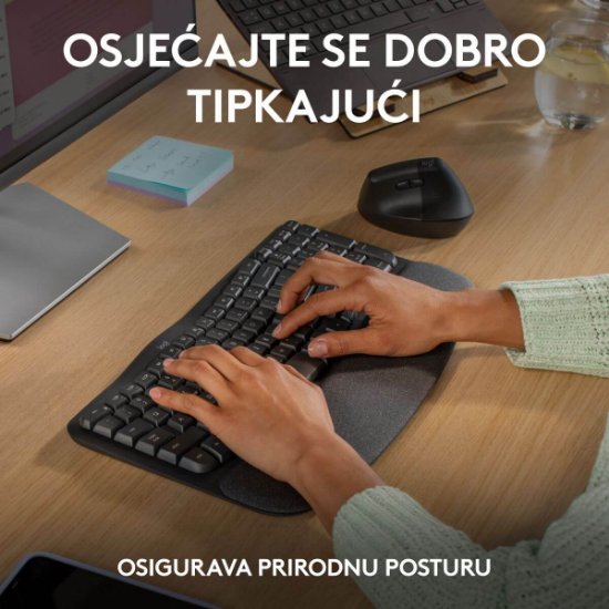 Tipkovnica LOGITECH Wave Keys, ergonomska, brezžična, črna