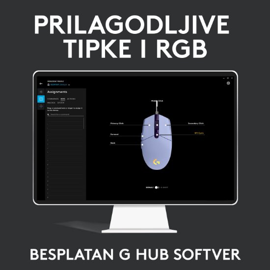 Miška LOGITECH Gaming G102 Lightsync, optična, 8000dpi, lilac, USB