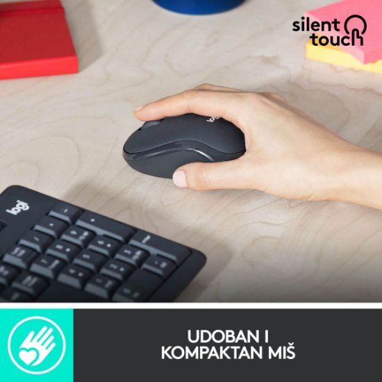 Tipkovnica + miška LOGITECH MK295 Silent Wireless Combo, brezžična, črna, USB