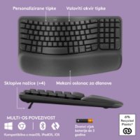Tipkovnica LOGITECH Wave Keys, ergonomska, brezžična, črna