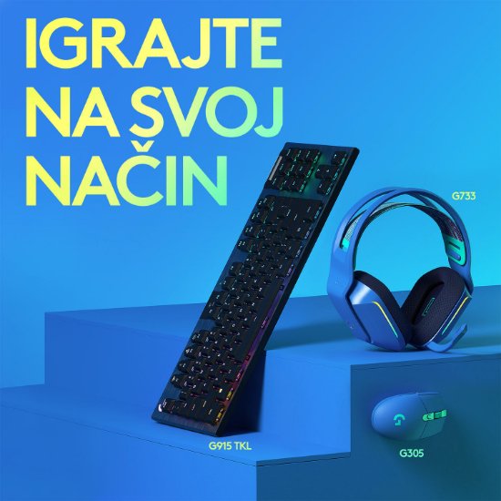 Miška Logitech Gaming G305 lightspeed, brezžična, optična, 12000dpi, modra, USB