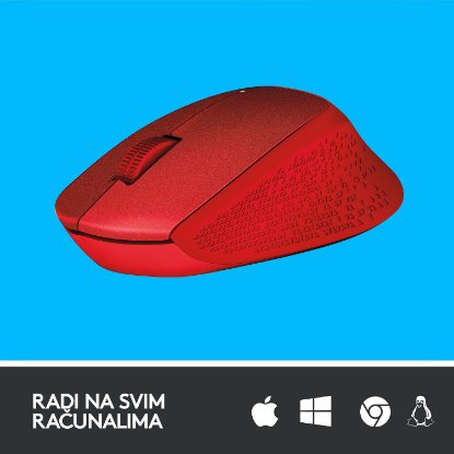 Miška LOGITECH M330 Silent Plus, optički, 1000dpi, bežični, rdeči, USB