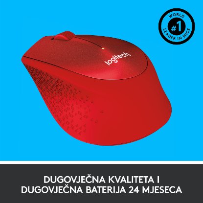 Miška LOGITECH M330 Silent Plus, optički, 1000dpi, bežični, rdeči, USB