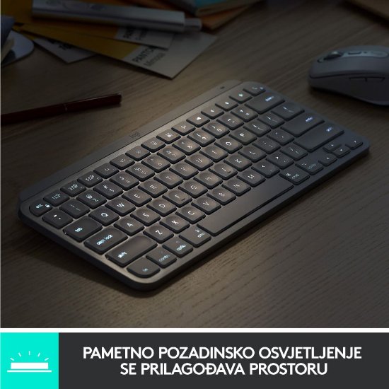 Tipkovnica LOGITECH MX Keys mini za Apple, brezžična, BT, srebrna