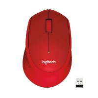 Miška LOGITECH M330 Silent Plus, optički, 1000dpi, bežični, rdeči, USB
