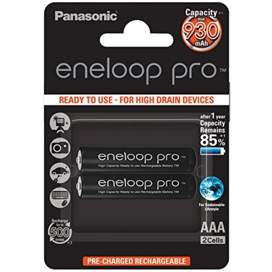 Baterija PANASONIC Eneloop Pro BK4HCDE2BE, tip AAA, polnilne, 930 mAh, 2 kosa