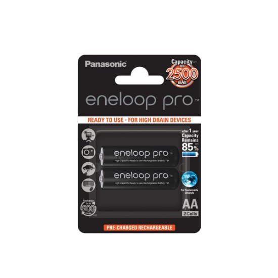 Baterija PANASONIC Eneloop Pro BK3HCDE2BE, tip AA, polnilne, 2500 mAh, 2 kosa