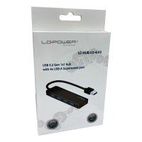 USB VOZLIŠČE LCPOWER LC-HUB-U3-4-V2, USB 3.2 na 4x USB 3.2, USB-C, črno