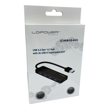USB VOZLIŠČE LCPOWER LC-HUB-U3-4-V2, USB 3.2 na 4x USB 3.2, USB-C, črno