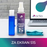 Čistilno sredstvo OCTIO S15, za zaslone, krpica, čopič, sprej, 100 ml