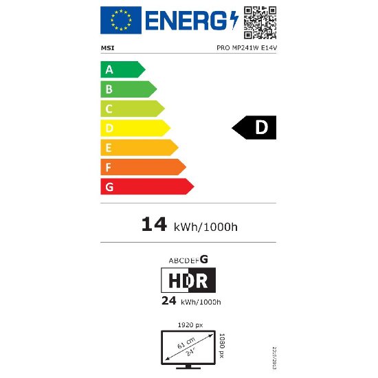 Gaming monitor 24" MSI MP241W E14V, FHD, VA, 144Hz, 1ms, cd/m2, bijeli