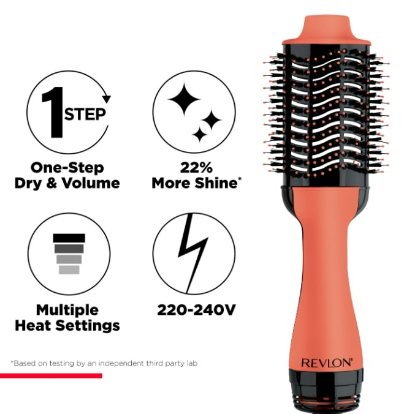 Četka za kosu REVLON Salon 2u1, sušenje i povećanje volumena kose, narančasta