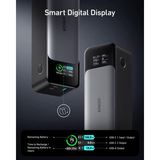 Mobilni USB polnilec ANKER PowerCore 737 140W, 24000 mAh, 3xUSB, črni