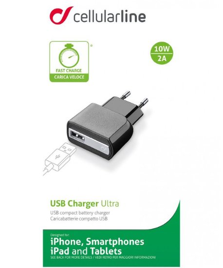 Polnilec CELLULARLINE, 2A, črni