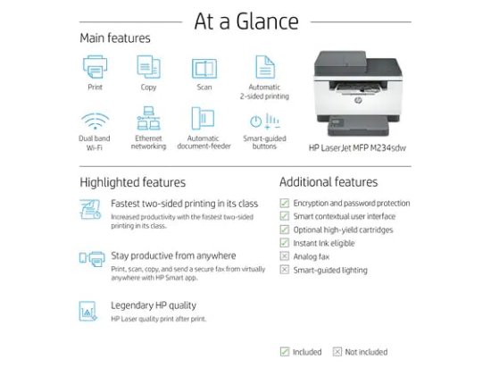 Multifunkcijski Tiskalnik HP LaserJet MFP M234sdw 6GX01F, Tiskalnik/scanner/copy, 600dpi, USB, LAN, WiFi, Bluetooth, beli