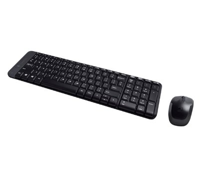 Tipkovnica + miška LOGITECH MK220 Wireless Desktop, brezžična, črna, kompaktna, USB