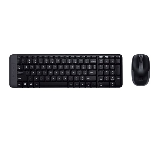 Tipkovnica + miška LOGITECH MK220 Wireless Desktop, brezžična, črna, kompaktna, USB