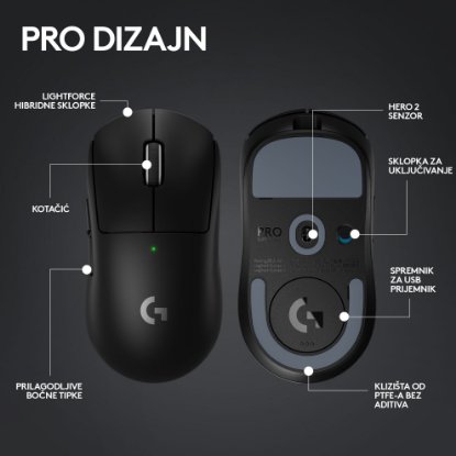 Miška LOGITECH Pro X Superlight 2, brezžična, optična, 32000dpi, črna, USB