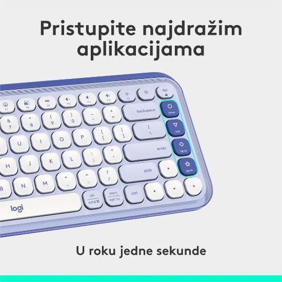 Tipkovnica LOGITECH POP Icon Keys, brezžična, US Layout, BT, ljubičasto-bela