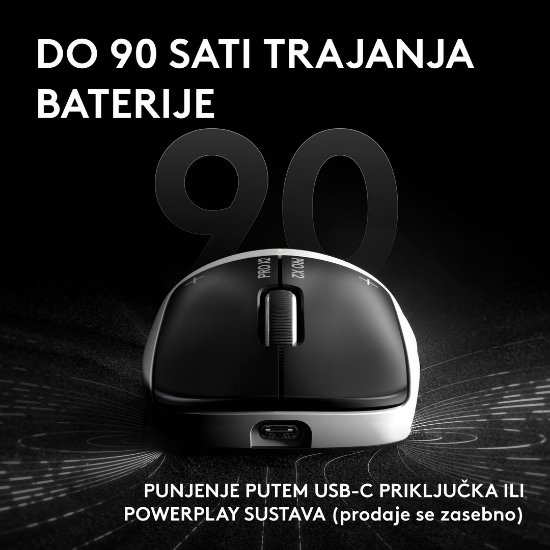 Miška LOGITECH Pro X2 Superstrike, brezžična, optična, 44.000 dpi, bela, USB