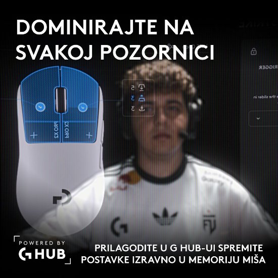 Miška LOGITECH Pro X2 Superstrike, brezžična, optična, 44.000 dpi, bela, USB