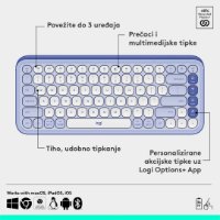 Tipkovnica LOGITECH POP Icon Keys, brezžična, US Layout, BT, ljubičasto-bela