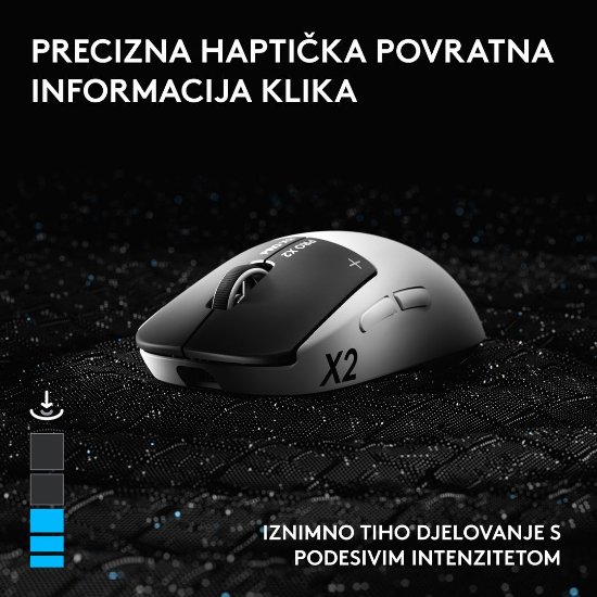 Miška LOGITECH Pro X2 Superstrike, brezžična, optična, 44.000 dpi, bela, USB