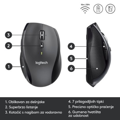 Miška LOGITECH M705, laserska, brezžična, Unifying receiver USB, siva