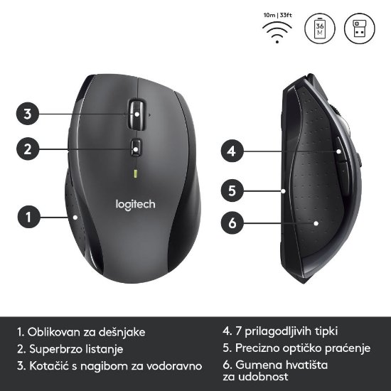 Miška LOGITECH M705, laserska, brezžična, Unifying receiver USB, siva