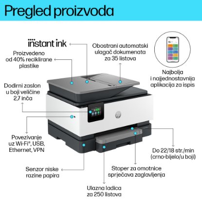 Multifunkcijski Tiskalnik HP OfficeJet Pro 9120e, Tiskalnik/scanner/copier/fax, 4800dpi, 512MB, USB, LAN, WiFi, Instant Ink