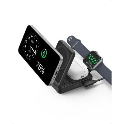 brezžični polnilec ANKER MagGo 15W, nosilec, MagSafe, 3u1 za Apple iPhone, Watch i AirPods, črni