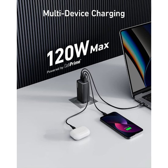 Polnilec ANKER 737, A2148311, 120W, USB, 2x USB-C, črni