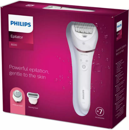 Epilator PHILIPS BRE730/10, za mokro in suho uporabo, 7 nastavkov, bel
