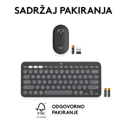Tipkovnica + Miška LOGITECH Pebble 2 Combo, brezžična, črna