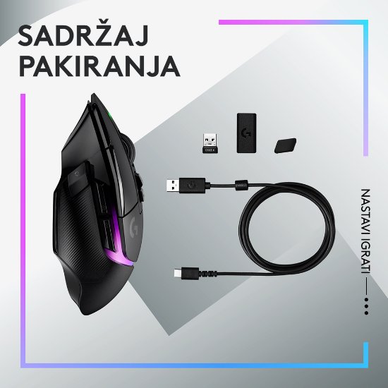 MiškaLOGITECH Gaming G502 X Plus RGB, optični, 25000dpi, brezžična, črna, USB