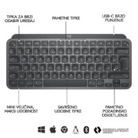 Tipkovnica LOGITECH MX Keys mini, brezžična, BT, siva