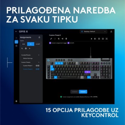 Tipkovnica LOGITECH Gaming G915 X Tactile, RGB, mehanička, US Layout, USB, črna
