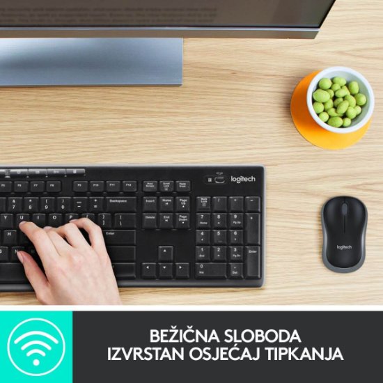 Tipkovnica + miš LOGITECH MK270 Wireless Desktop, bežična, črna, USB