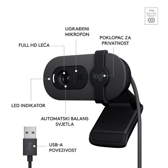 Web kamera LOGITECH Brio 100, črna
